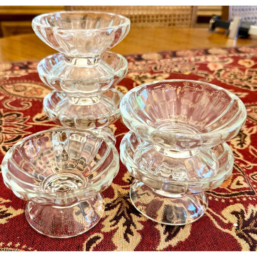Vintage Libbey Glass Ice Cream Bowls Set of 6, Ribbed Sundae Dishes